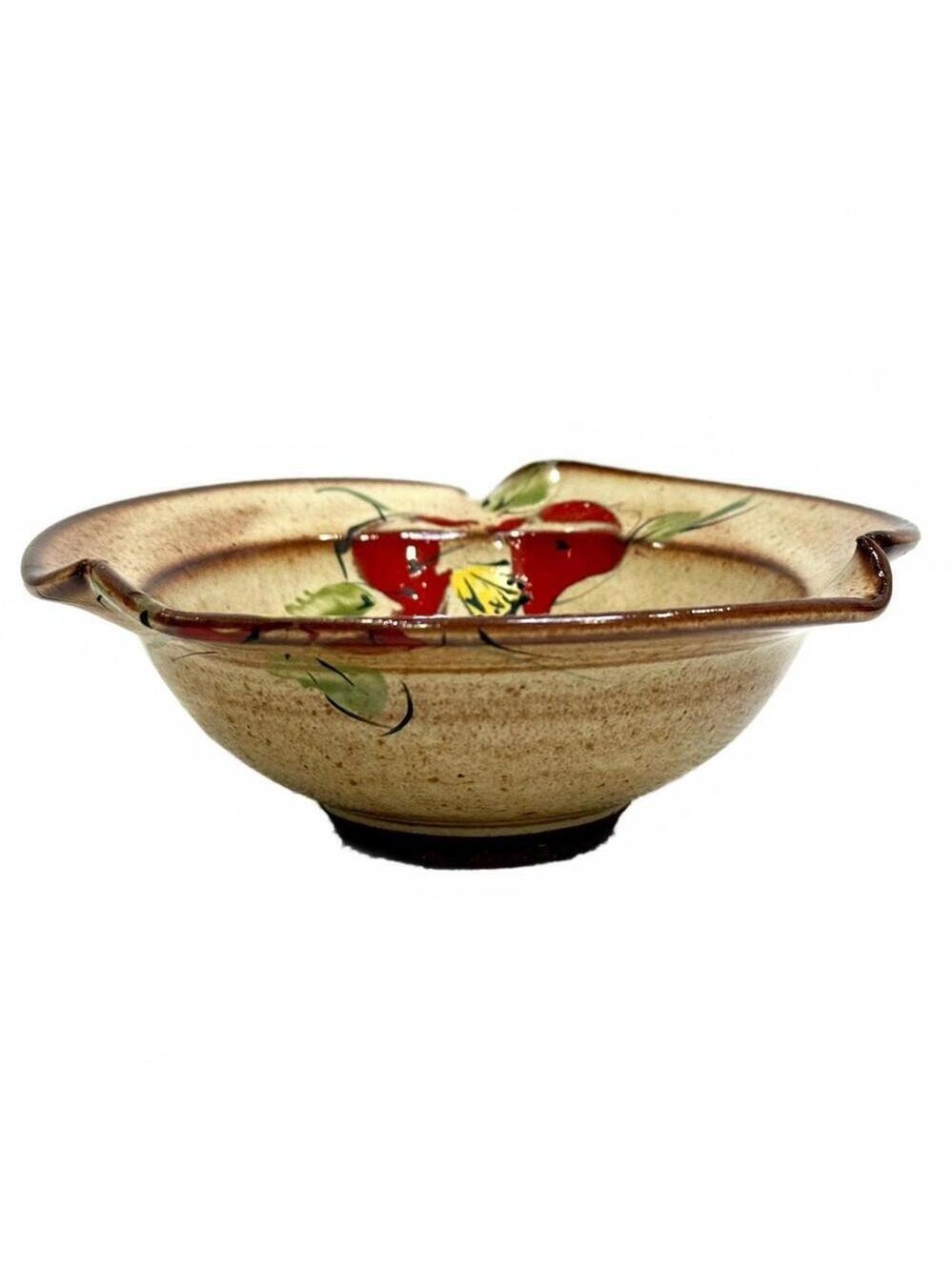 Vintage Small Japanese Hand-Painted Stoneware Pottery Bowl Signed Studio Mark